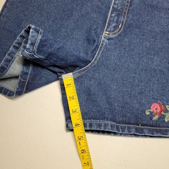 North Crest 90s Vintage Pink Floral Embroidered Denim Women's Blue Jean Shorts - Picture 11 of 15